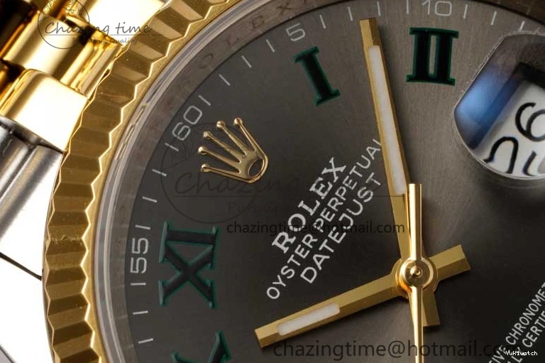 DIWF 904L SA3235 1:1 YG DateJust on Steel Bracelet Jubilee 36mm Best SS Markers Gray Dial Edition Green 0404